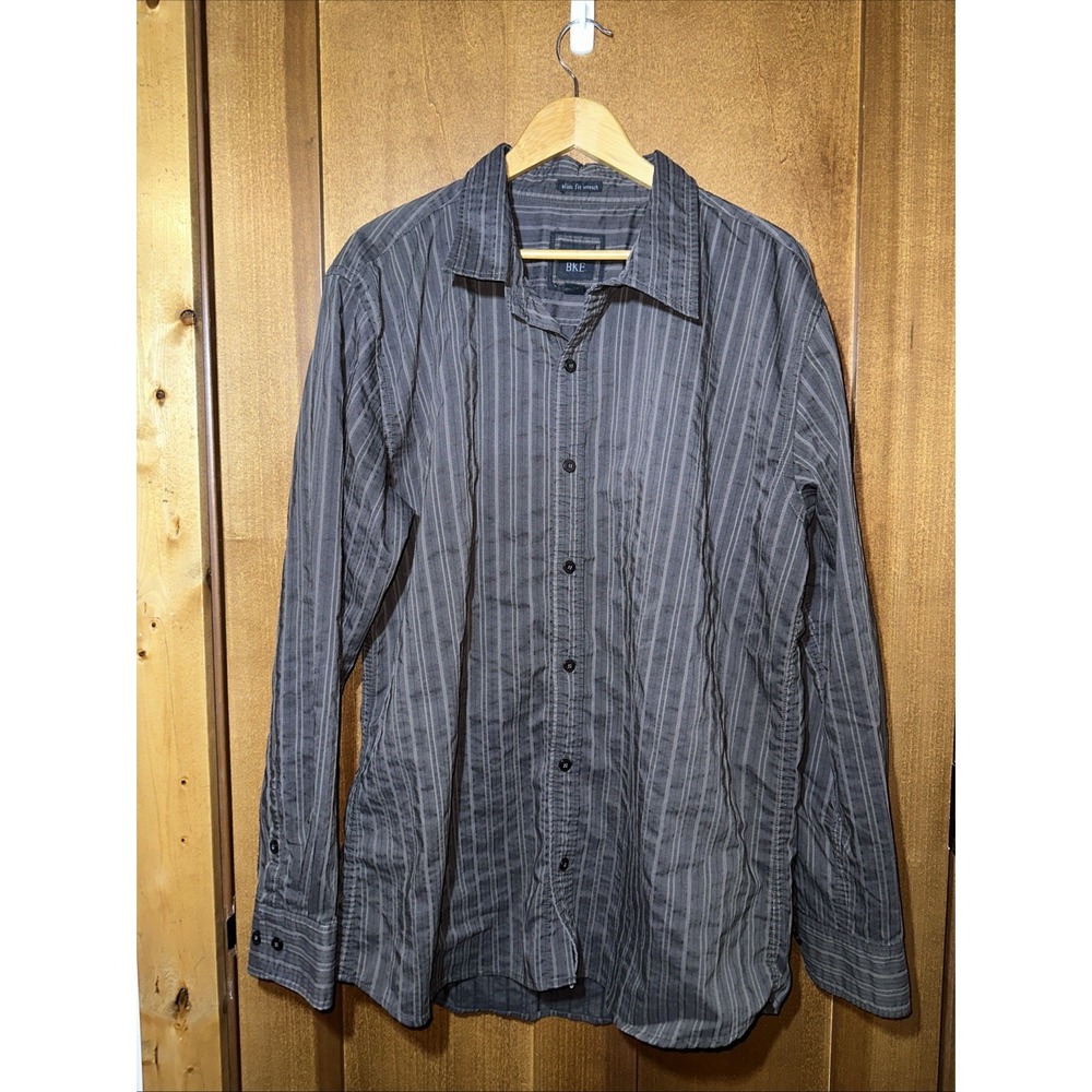 BKE Mens‎ Slim Fit Stretch Vertical Stripe Button Down Shirt Charcoal Grey XXL